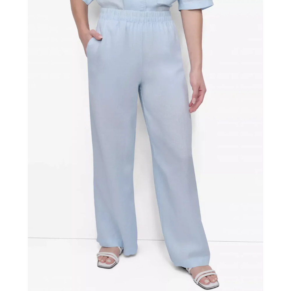 DKNY Women's Linen Wide-Leg Pull-On Pants Blue Size XL 12275